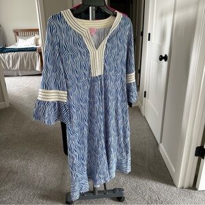 Lilly Pulitzer Twyla Midi Dress Bell Sleeve Silk Cotton Blue